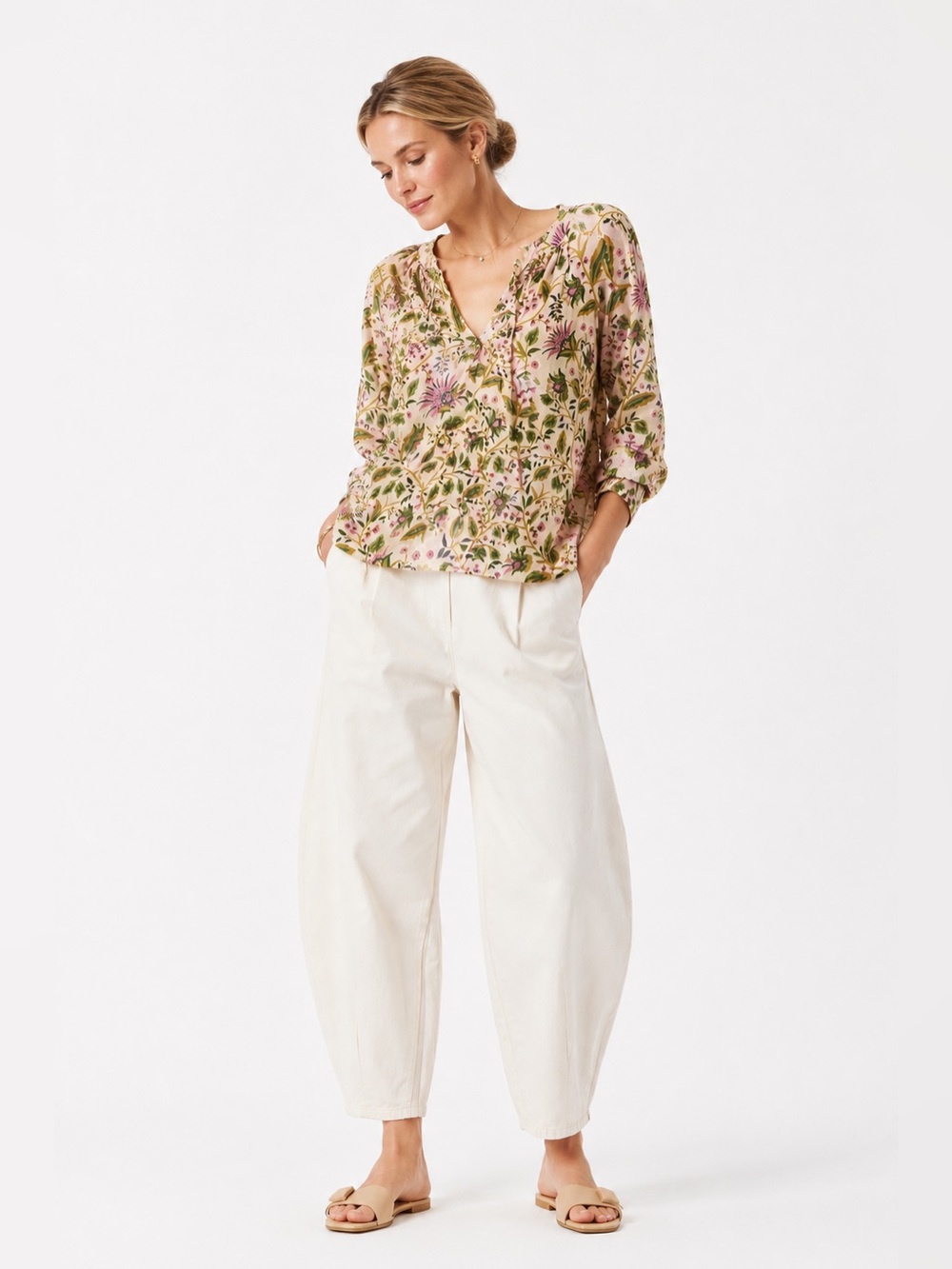 NEW Spartina 449  Reese 100% Silk Blouse Pepper Hall‎ Thistle.  Floral .  13